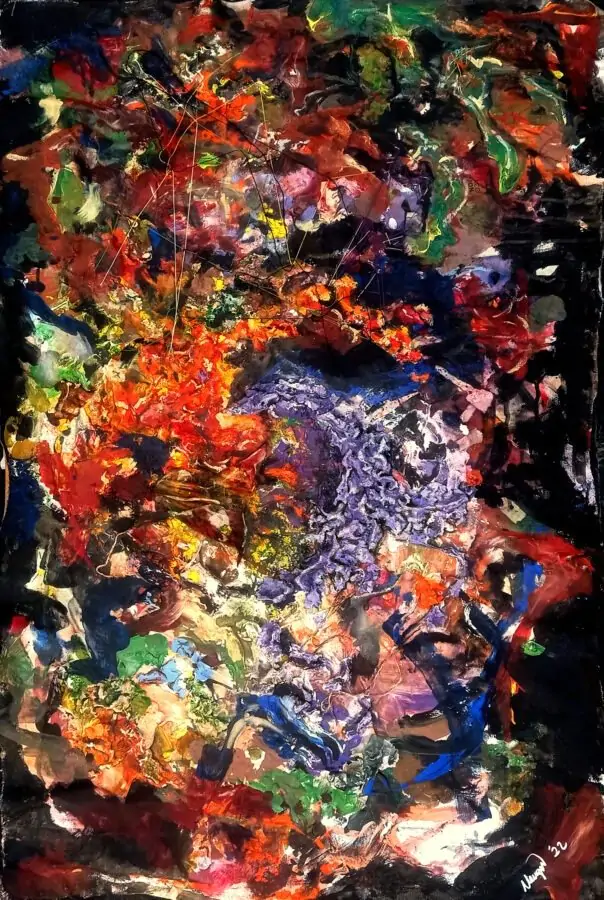 Drago Draghi Duality by Mengu. 2023, mixed media on unframed canvas