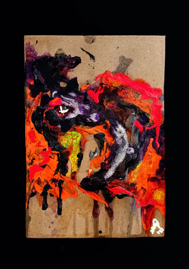 Wicked by Mengu, 2023, acrylics on cardboard