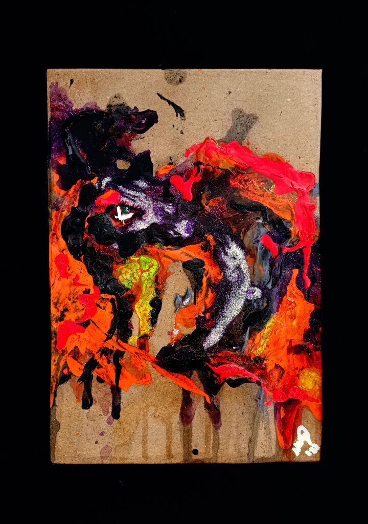 Wicked by Mengu, 2023, acrylics on cardboard