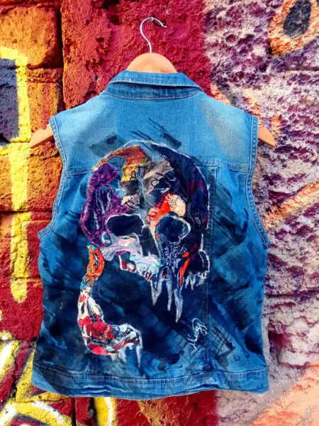 Skull Patchwork Jean Vest, by MenguART
